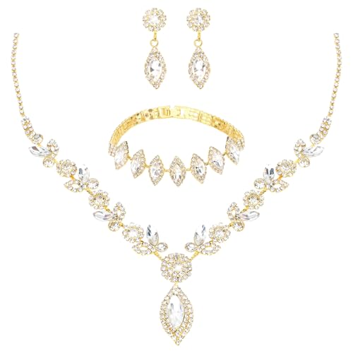 yuxiaoyu Gold Wedding Prom Jewelry Set for Bride Elegant Sparkly