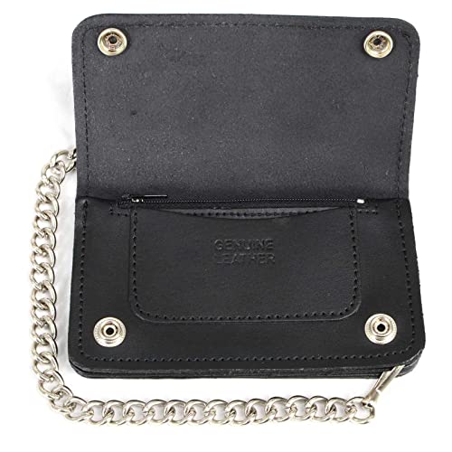 Milwaukee Leather MLW7801 Men's 6” Leather Long Bi-Fold Biker Wallet w/Anti-Theft Stainless Steel Chain and Buffalo Nickel Snaps - One Size2