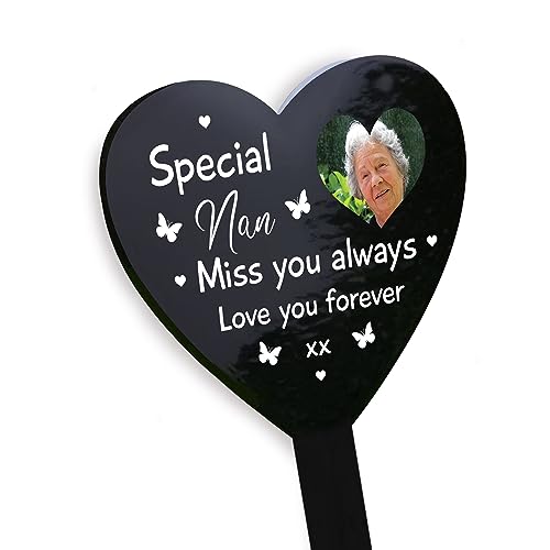RED OCEAN Personalised Nan Memorial Stake Marker Grave Ornament, Graveside Decoration, Custom Photo Memorial Remembrance Plaque For Nan Grandma Gran Nanny
