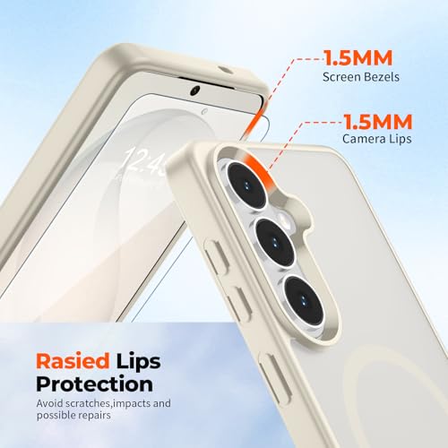 Image of SUPFINE Magnetic for Samsung Galaxy S26 Plus Case with Screen Protector, (Built-in Magnets) (Military Grade Drop Protection) Slim Translucent Shockproof Phone Case,Stone