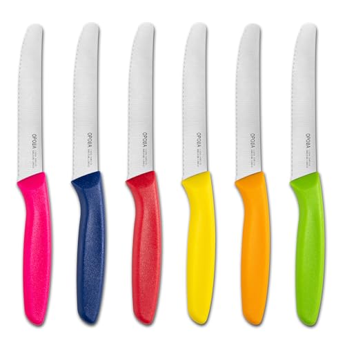 OPOLIA Bunte Frühstücksmesserset (6-tlg), Gezackte Klinge, Tomatenmesser – Ansicht 1