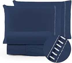 Jogo de lençol 400 fios Micropercal elástico toque suave varios tamanhos (solteiro, casal, queen, King) (Casal, Azul-marinho)
