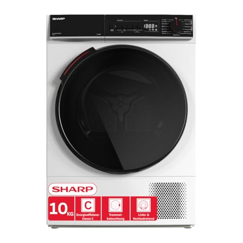 SHARP KD-WNHB0S9GWC-DE Wärmepumpentrockner 10 kg, WiFi Steuerung, Allergy Safe, Inverter Motor, Knitterschutz, Trommelbeleuchtung, C Energieeffizienz, Weiß