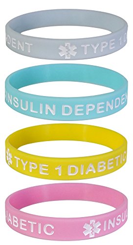 medical alert bracelet type 1 - Max Petals Type 1 Diabetic Insulin Dependent Medical Alert ID Silicone Bracelet Wristbands Pastels 4 Pack