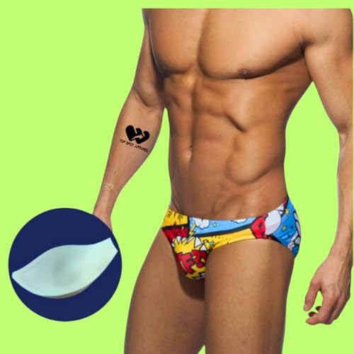 Men's WTF Comics Padded Enhancing Swim Briefs, Front Removable Pad and Push-Up Cup3