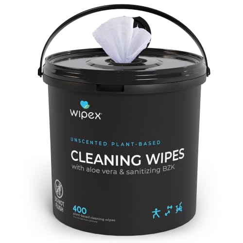 Wipex Gym & Fitness Cleaning Wipes, 400ct Dispensing Bucket with Sanitizing BZK for Hands, Great for...