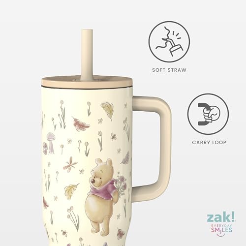 Zak Designs Disney Winnie the Pooh Sutton Travel Tumbler for On the Go, 30oz Stainless Steel with Vacuum Insulation, Silicone Straw, and Carry Handle for Cold Drinks (Pooh and Friends) #3
