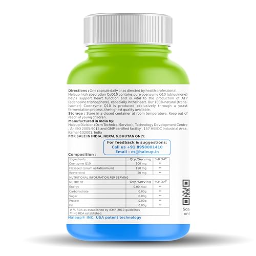 Image of Haleup Coenzyme Q-10, 300 mg, Enriched with Resveratrol & Omega-3 EPA /DHA || Healthy Heart|| Brain|| Immunity | (120 Capsules (2 Packs X 60s capsule))