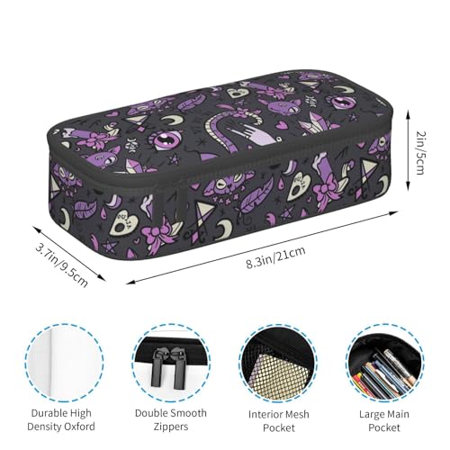Image of Magic Goth Gothic Skull Spooky Gray Purple Pencil Case Big Capacity Storage Pencil Pouch Stationery Bags With Zipper Portable Pen Holder Box Organizer For Boys Student College School Office Supplies
