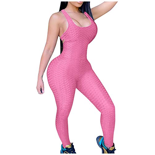BaoDan Combinaison Moulante Sport Jogging Push Up Slim Rose Combinaison Pantalon de Yoga Gym Fit Sexy Combinaison Legging Anti Cellulite Running Femme Taille Haute Siamois Tune Sexy Bodysuit