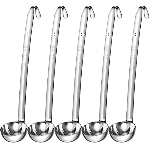 5 Pieces Soup Ladle Set Stainless Steel Ladle Long Hooked Handled Ladle Sturdy Serving Ladle Kitchen Accessories For Cooking Portioning Soups Sauce (2 Oz) #TOP7