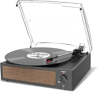 Tocadiscos de Vinilo con Altavoz, Tocadiscos Vintage accionado por Correa, Compatible con 3 velocidades, reproducción inalámbrica, Auriculares, Entrada Auxiliar, Salida RCA Retro Negro