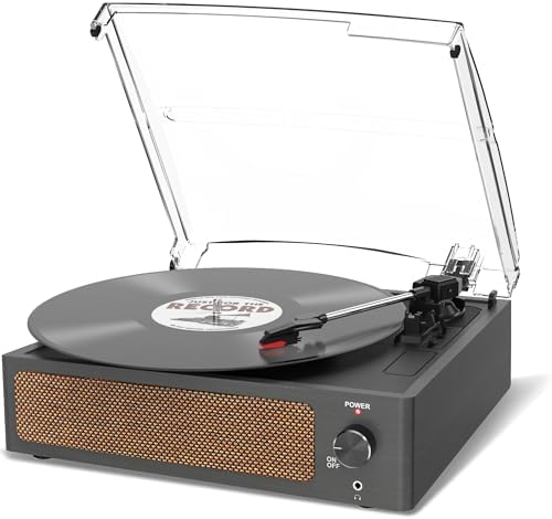 Trynnay Plattenspieler mit Lautsprecher Vinyl Schallplattenspieler Wireless LP Phonograph mit Eingebauten Stereo-Lautsprechern 3-Gang-Riemenantrieb Plattenspieler mit Lautsprechern