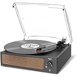 Trynnay Vinyl Record Player with Speaker Vintage Turntable for Vinyl Records, Belt-Driven Turntable Support 3-Speed, Wireless Playback, Headphone, AUX-in, RCA Line LP Vinyl Players Retro Black