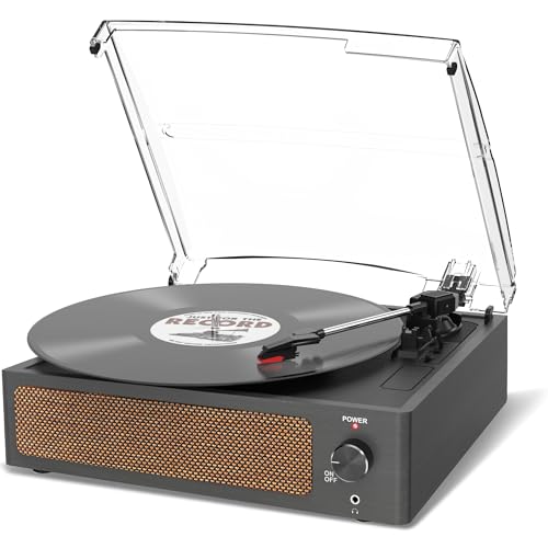 Trynnay Vinyl Record Player with Speaker Vintage Turntable for Vinyl Records, Belt-Driven Turntable Support 3-Speed, Wireless Playback, Headphone, AUX-in, RCA Line LP Vinyl Players Retro Black