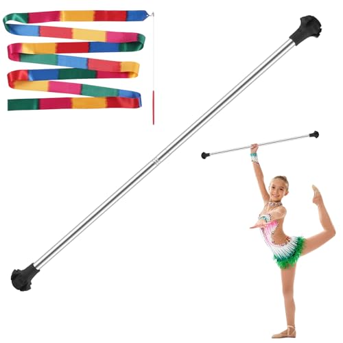 ISIVOVE Kids Baton, Baton Twirling for Kids 28 inches Stainless Steel Material - Includes 1 Gymnastics Wand & 2 Rainbow Hair Bands, Easy to Use for 3-15 Years Old Dance Beginners (Black)