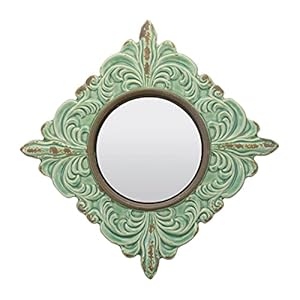 Stonebriar Miroir Mural décoratif en céramique en Forme de Diamant Vert Antique de 29 x 29 cm avec Boucle de Suspension attachée, décoration Vintage pour Le Salon, la Chambre, Le Couloir et l’entrée