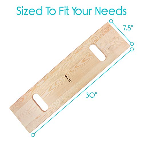 Vive Transfer Board - Patient Slide Assist Device For Transferring Patient From Wheelchair To Bed, Bathtub, Toilet, Car - Bariatric Heavy Duty Wooden Sliding Transport Platform (30" X 7.5") #TOP6