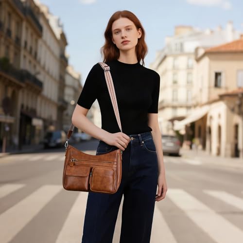 Image of Crossbody Bags for Women Trendy Vegan Leather Crossbody Purse Shoulder Handbags Multiple Pockets Hobo Bag Ladies