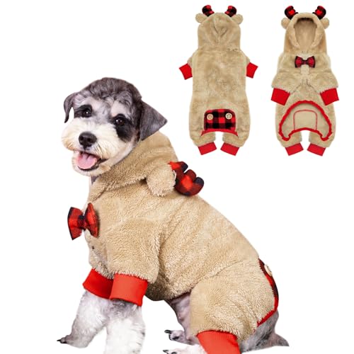 KYEESE Christmas Dog Pajamas with Hood Red Buffalo Check Dog Sweater Pets Pjs Dogs Clothes for Small Dogs Pet Pajamas Pet Christmas Outfit