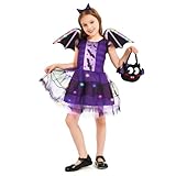 disfraz de vampirina disney 15 HERMORRYSS Disfraz de Murciélago Niña, Vestido Murciélago de Halloween, Disfraz Vampirina 110-140cm, Falda de Murciélago con Led, Alas, Vestido Bruja para Carnaval Cosplay Fiesta (S)
