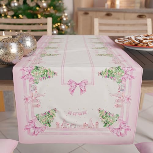 PETTI Artigiani Italiani - Runner da Tavola Natalizio, Runner Natalizio, Runner Cucina 140x40 cm, Runner Natalizo Elegante Gnomo Rosa, 100% Made in Italy
