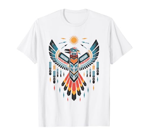 North American Tribal Thunderbird Vibrant Geometric Design T-Shirt