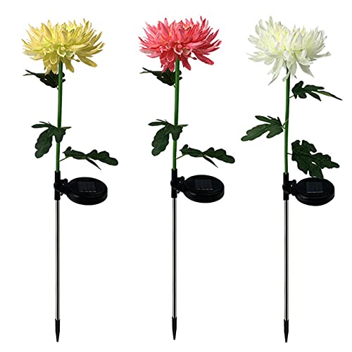 RV77 Garden Solar Lights, Solar Powered Flower Lights, Spring Artificial Chrysanthemum Garden Stake LED Lights Landscape Pathway Light for Patio Yard Decor