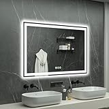 Picture of Miskerm 55"x 36" LED Bathroom Mirror with Lights, Double Lighting Sources Dimmable, Backlit + Front Lit, Anti-Fog, 3 Colors Lighted Bathroom Vanity Mirror for Wall Tempered Glass (Horizontal/Vertical)