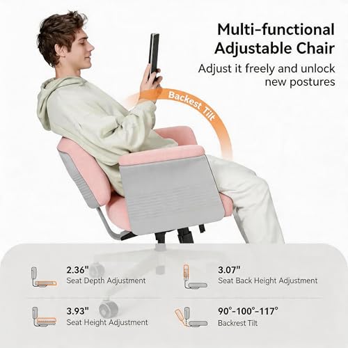 Image of DROGO Freedom-X Multi-Position Cross Legged Office Chair for Work from Home with Laptop Tray, Flexible Armrests, Adjustable Backrest & Cup Holders | Gaming Chair with Breathable Cushion Seat (Pink)