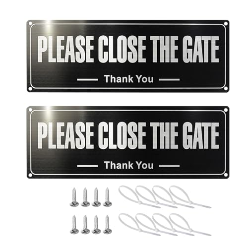 2Pcs Please Close The Gate Sign 25×9cm Stainless Steel Metal Sign Please Close Gate with Cable Ties Screw Rope for Garden House Fence Indoor Outdoor