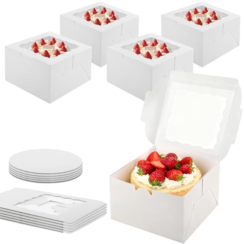 Otauoaea 5 Piezas Cajas para Tartas 20,5x20,5x12,8cm, Caja Tarta Con Ventana y Bandeja para Tarta, Recipiente para Tartas, Cajas para Pasteles de Carton Cake Box para Fiesta(8X8X5inch) Blanco