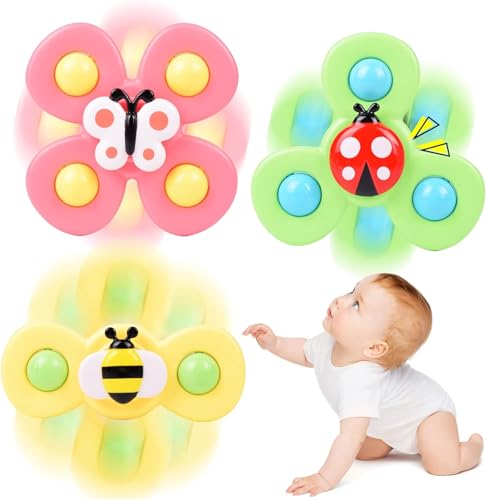 Image of 3PCS Suction Cup Spinner Toys for 1 Year Old Boy Girl|Spinning Tops Bath Toys for Kids Ages 1-3|Sensory for Baby 6 12 18 Months Boy Birthday Gift Table /Window / (Return Gift for Kids)