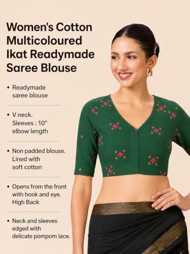Image of Studio Shringaar Women's Cotton Multicoloured Ikat Readymade Saree Blouse with Underarm Sweat Pads (Pack of 14 Pads)