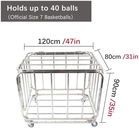 Heavy Duty Rolling Sports Ball Storage Cart, Collapsible Stainless Steel Equipment Rack for Basketball, Football, Volleyball - Stackable Sports Ball Organizer