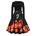 Produktbild Calvinbi Damen Kleider Schwarz Vintage Elegante Kleid Damenkleider mit Kürbis Knielang Langarm 3/4 Arm Abend Prom Swing Dress Soft und Stretch fur Halloween Party Ball Karneval Kostüm