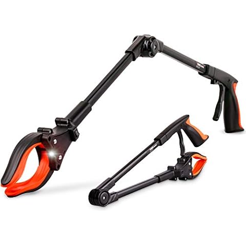 THINKWORK Grabber Reacher Tool, 0°-180° Angled Arm, 90° Rotating Head, 32” Foldable Claw Grabber with"LED Light", Garbage Collector, Arm Extension Picker for Elderly, Pregnant Women&Sanitation Workers Cover