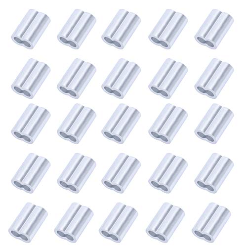 NACAIKJ 25pcs Pressklemme 6mm Seilklemme Aluminium Crimpschlaufe Würgeklemmen Expanderseil Silber Klemmen für Stahlseil Gummiseil Drahtseil Planenseil Cover