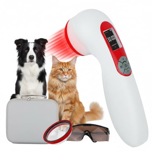 Kaltlasertherapiegerät mit Schutz Magnetabdeckung für Hunde, Infrarot Rotlichttherapie zur Linderung von Gelenk und Muskelschmerzen, unterstützt den Heilungsprozess (5 x 808 nm & 11 x 650 nm), Weiß