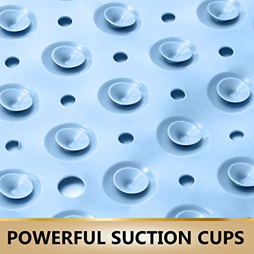 Image of TurtleGrip Anti-Skid Shower Mat, 88x58 cm Soft-Pebble (Blue), Anti-Slip Extra Large Bathtub Mat with Suction Cups, Machine Washable Bathroom Mats with Drain Holes
