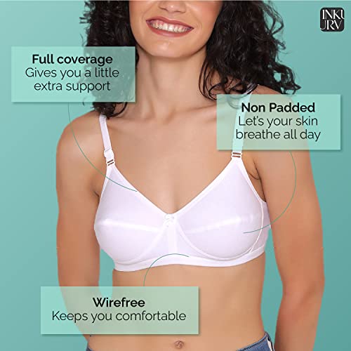 Image of INKURV Cotton Hosiery Bra for Women's Daily use, Full Coverage Bra for Regular wear, Non Padded, Non Wired Everyday Bra with Rich Cotton-Zoe Combo of 3