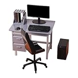 スタイリッシュなミニチュアコンピューターデスクモデル コレクター向けモジュラーセットアップ付き 樹脂製 ホームデコレーション ドールハウス オフィスアクセサリー