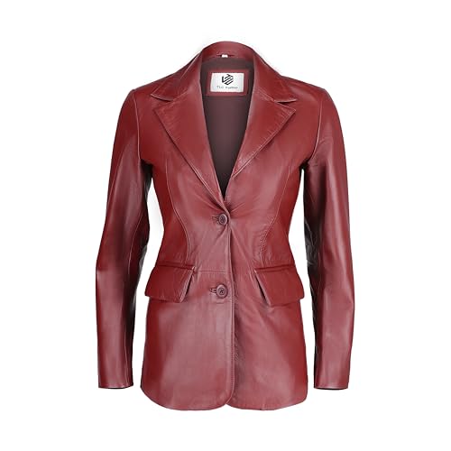 Genuine Soft Leather Blazer Women, Classic 2-Button Design, Casual Suit Style Real Lambskin Leather Jacket
