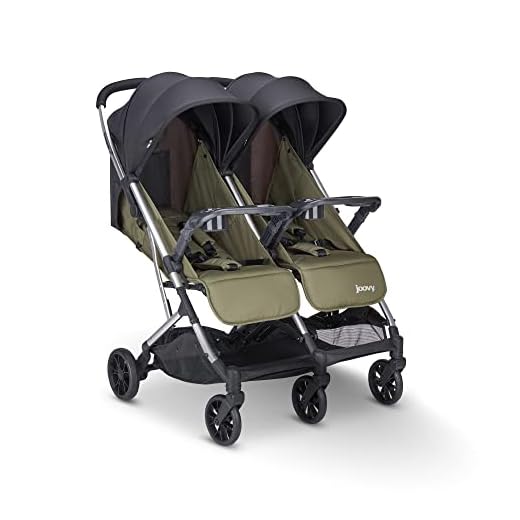 Joovy Kooper X2 Double Stroller, Lightweight Travel Stroller, Compact Fold with Tray, Olive