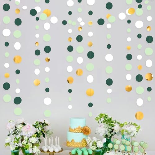 46 Ft Sage Green Gold Party Decorations Polka Dots Garlands Hangi...