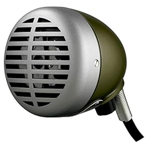 Shure 520dx “Green Bullet” dynamische microfoon voor blues-harmonica-spelers, omnidirectioneel pick-up patroon, volumeregeldknop, bevestigde kabel met 1/4-inch stekker