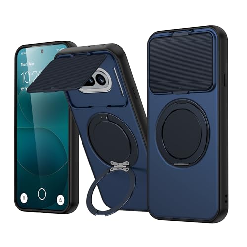 Image of Spazy Case Nothing Phone 4a Back Cover|Premium Magnetic Ring Stand Case with Camera Protection Slider|360 Rotating Kickstand|Slim & Strong Grip Phone Case in Blue