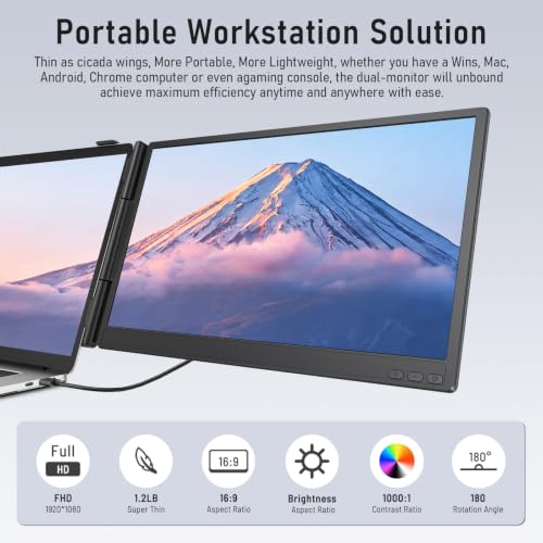 Image of Macsecor Laptop Screen Extender, 14'' FHD 1080P Ultra-Slim Dual Portable Monitor for Laptops, USB-C Travel Monitor Extender Plug & Play for 13 inch-16 inch Laptop, Compatible with Wins /Mac /Android /Chrome