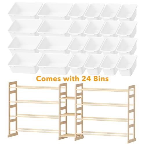 SpaceAid Large Toy Storage Organizer with 24 Bins and 3 Shelves, Toy Organizers Storage Bookshelf, Kids Bin Shelf Box Bookcase for Bedroom Playroom Organization Room Decor, White