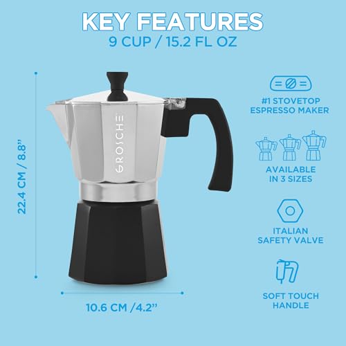 Image of GROSCHE Milano Stovetop Espresso Maker Moka Pot Cuban Coffee Maker Stovetop Coffee Maker Moka Italian Espresso Greca Coffee Maker Brewer Percolator | 9 Espresso Cup, Tuxedo